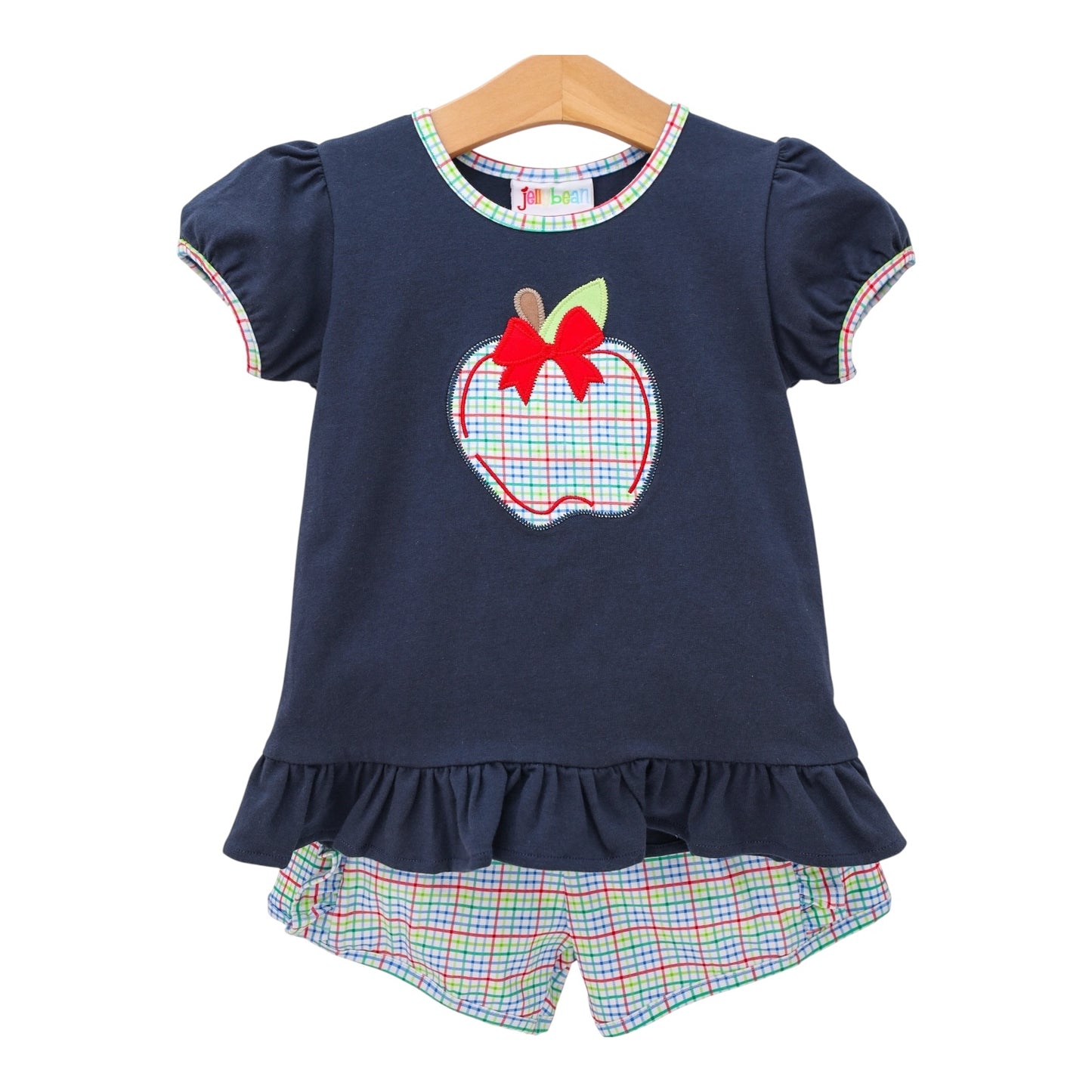 Jellybean Plaid Apple Ruffle Short Set