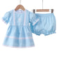 Blue Appliqué Cross Bloomer Set