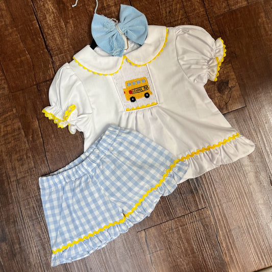 Smocked School Bus Short Set