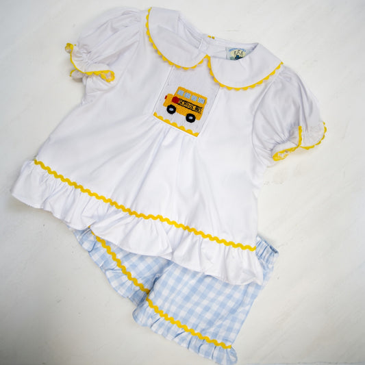 Hand Smocked School Bus Short Set