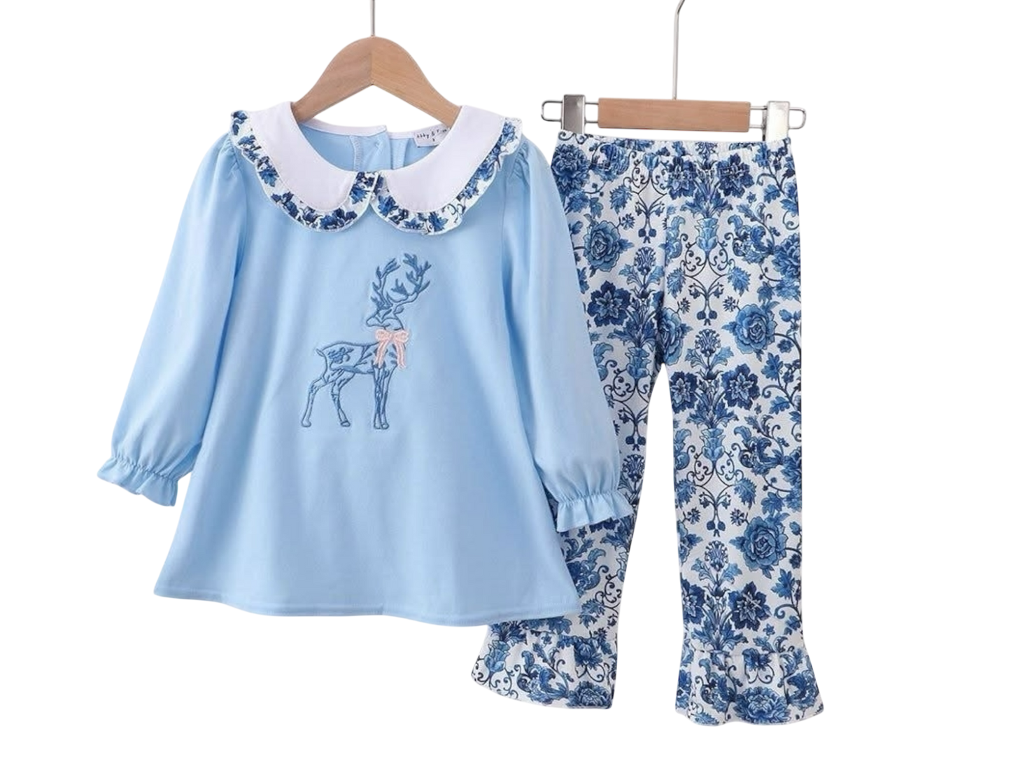 Embroidery Reindeer Two-Piece Girls Set