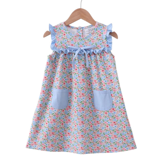 Blue Floral Ruffle Dress