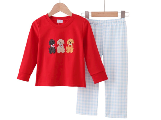 Puppy Gingham Pants Set