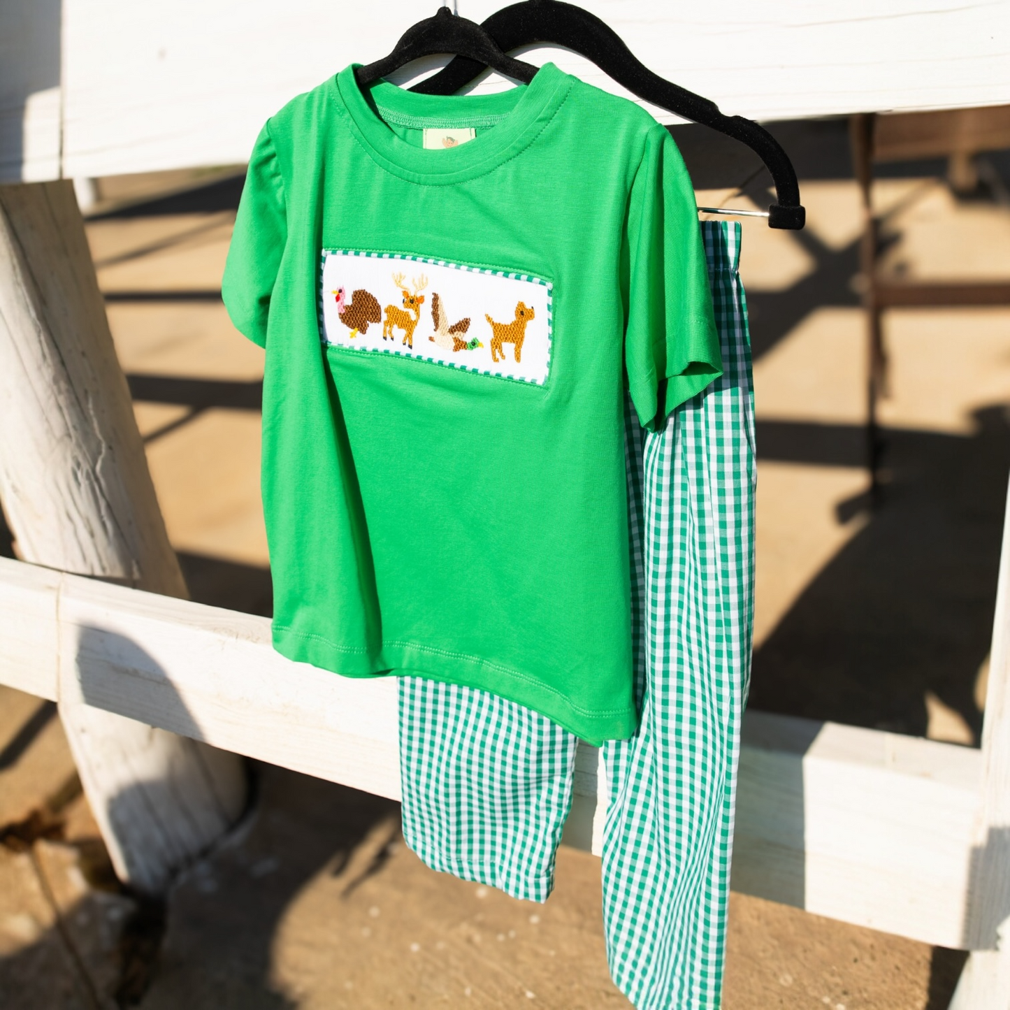 Hand-Smocking Hunting Boy Pants Set