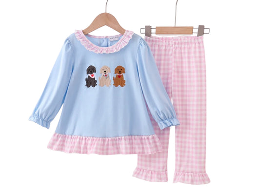 Valentine Puppy Ruffle Pants Set