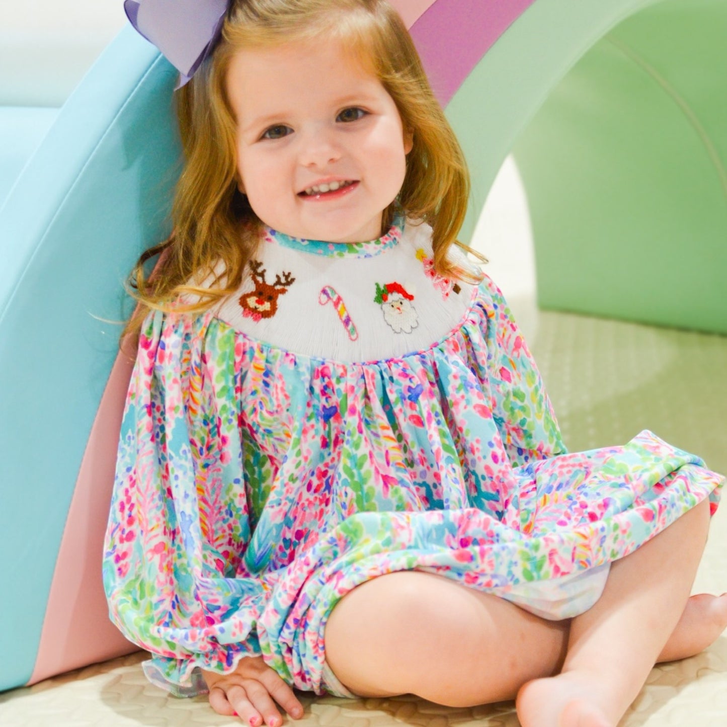 Smocked Bright Christmas Dress