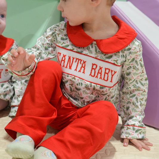 Smocked “Santa Baby” Two-Piece Boy Set