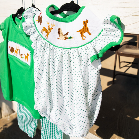 Hand-Smocked Hunting Girl Bubble